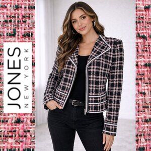 Jones New York Pink Wool Blend Tweed Zip-Up Blazer Jacket (Size 14)